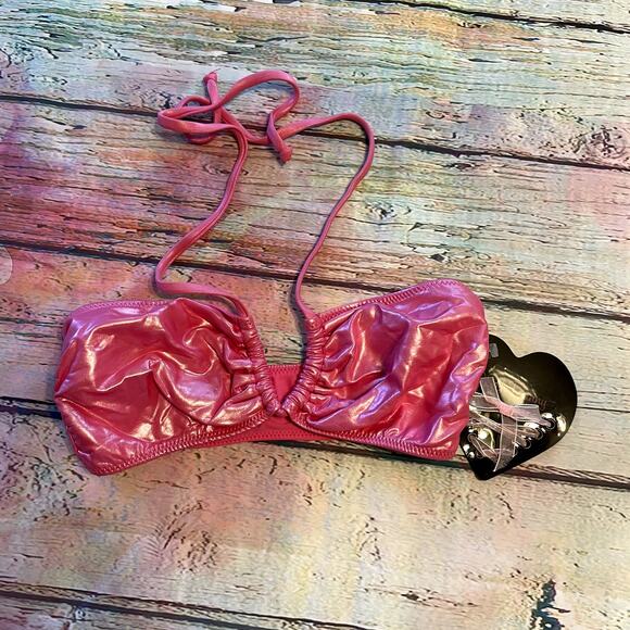 Beach Bunny Other - Beach Bunny Bikini Top Womens XS Pink Metallic Halter Swim Pool Beach Vacation